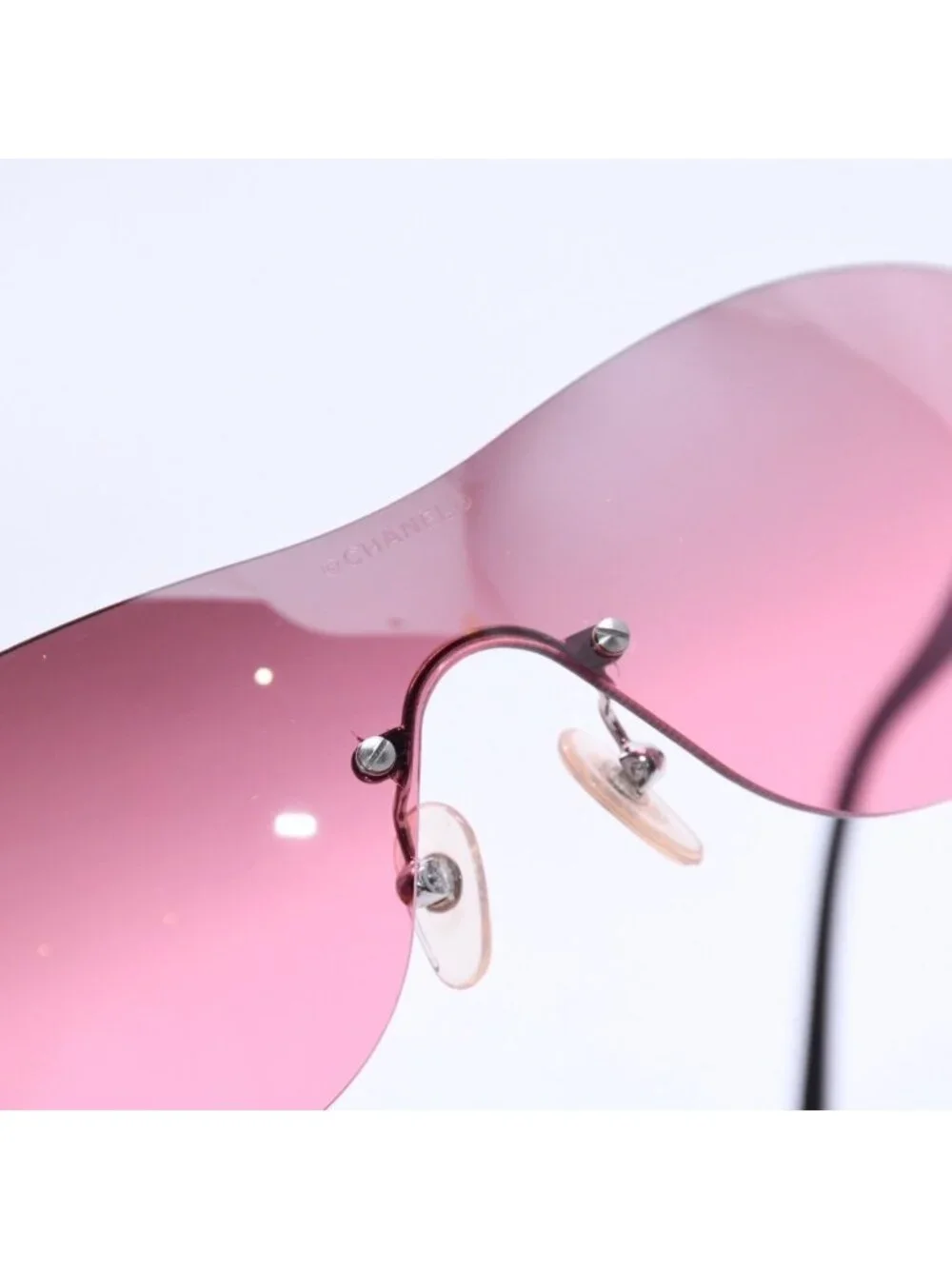 Chanel Rimless Shield Sunglasses Eyewear 120 CC Logo Pink Black
